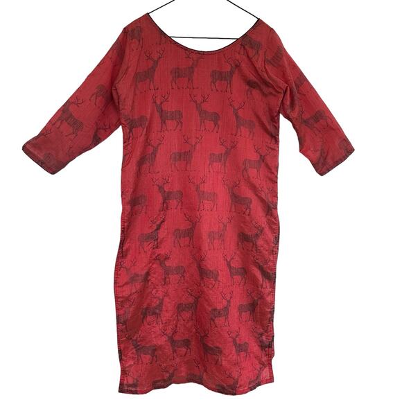 VTG Handmade Asian Cheongsam Deer Print Dress S/M Maxi Gothic Whimsigoth Graphic - Picture 10 of 10